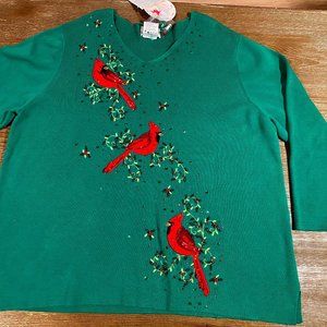 Quacker Factory Winter Cardinal Sweater 2X